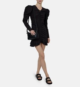 فستان بريالي بقطن مجعد قصير بسحّاب