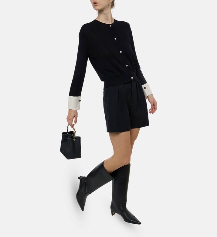 Edward Achour Paris Wide-leg Tailored Shorts, Model View Edward Achour Paris Wide-leg Tailored Shorts, Model View
