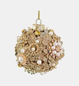 Shishi Glass Antique Florals Pearl Gems Ball, Silver, 9-cm, Packshot View