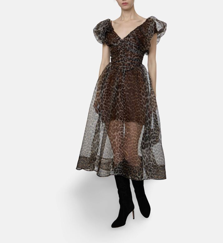 Ganni Leopard-print Puff Sleeve Dress, Model View