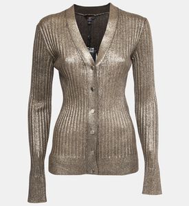 Louis Vuitton Louis Vuitton Gold Rib Knit Coated Wool Cardigan, Packshot View