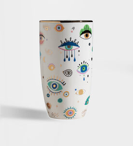 Home Deco and More Multi Eye Design Ceramic Vase, White, 25-cm, Packshot View