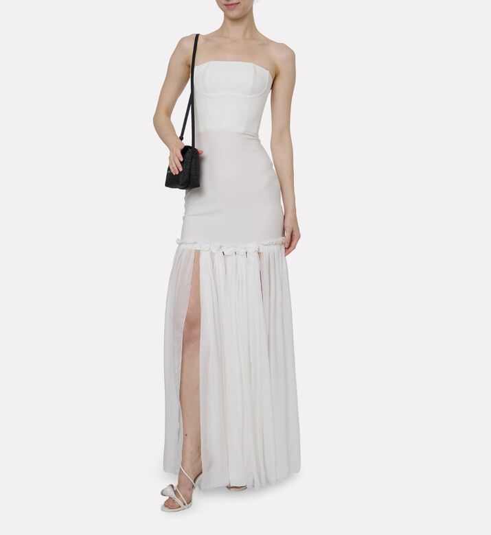 Nensi Dojaka Ruffled Chiffon Skirt Bustier Gown, Model View