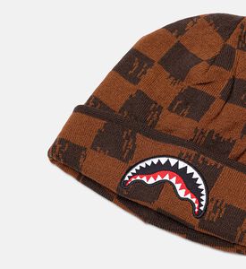 Sprayground Checkerboard Pattern Shark Beanie, Brown, Packshot View