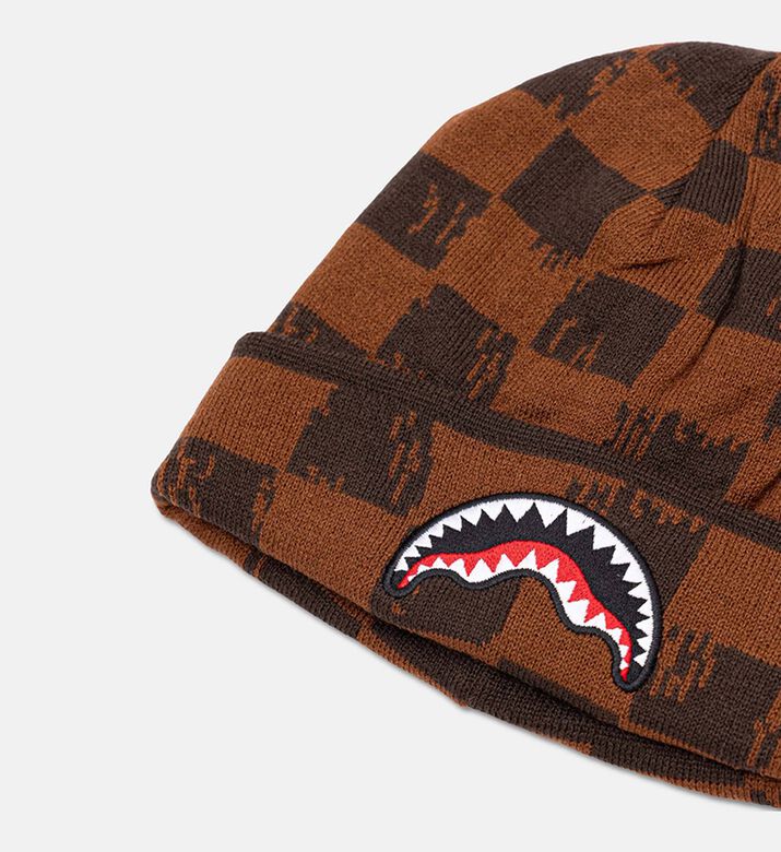 Sprayground Checkerboard Pattern Shark Beanie, Brown, Packshot View