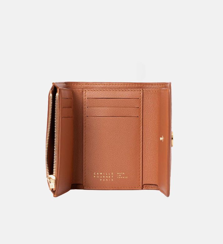 Camille Fournet Signature Pleated Calf Leather Wallet, Brown, Packshot View Camille Fournet Signature Pleated Calf Leather Wallet, Brown, Packshot View