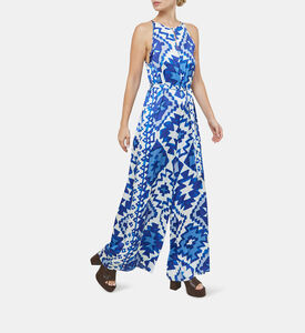 جمبسوت بطبعة ساتان بدون أكمام