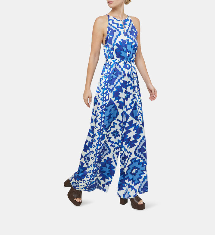 جمبسوت بطبعة ساتان بدون أكمام