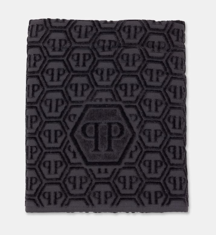 Philipp Plein Cotton Hexagon Design Bath Towel, Grey, 95x150-cm, Packshot View