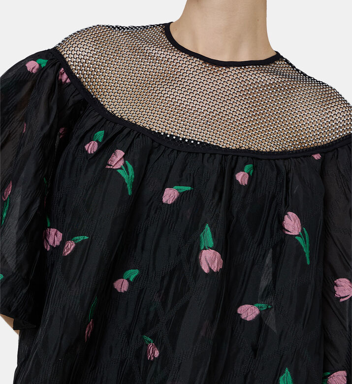 Tulip Print Mesh Top
