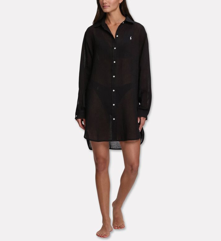 Polo by Ralph Lauren Boyfriend Cover-up Shirt Dress, Blue, L, Model View