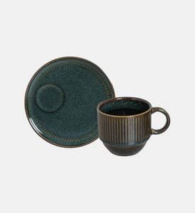 Linhas Stoneware Stackable Tea Cup Saucer Set Linhas Stoneware Stackable Tea Cup Saucer Set
