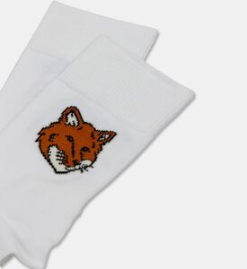 Maison Kitsune Embroidered Patch Ribbed Knit Crew Socks, White, 40-45, Packshot View