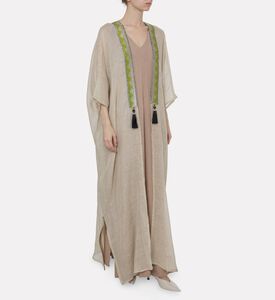 By Febe Linen Tassel Embroidered Abaya, Model View