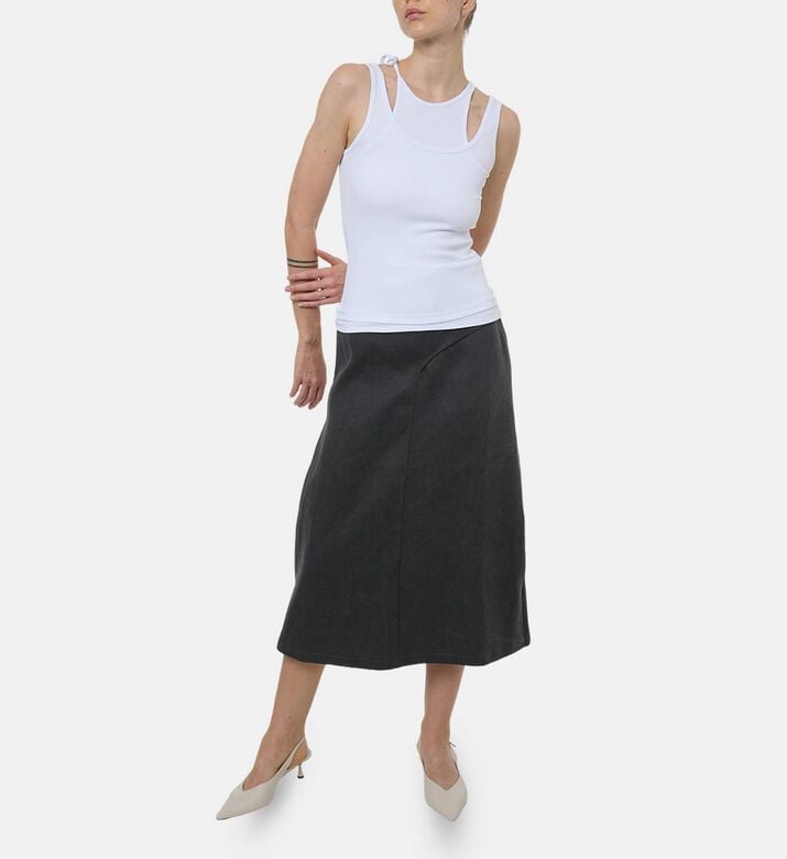 Dawei Asymmetric Panel A-line Skirt, Model View Dawei Asymmetric Panel A-line Skirt, Model View