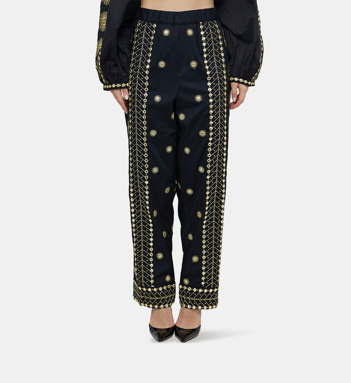 Sun Embroidered High Waist Pants