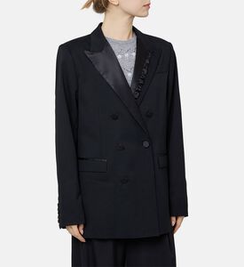 جاكيت بياقة بطية ساتان بصفي أزرار