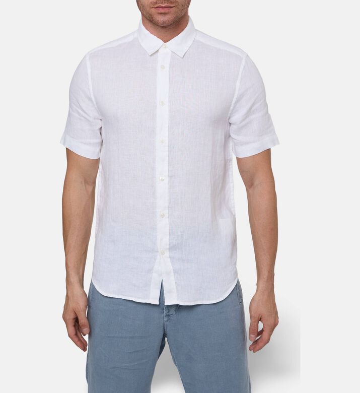 Galeries Lafayette Linen Short-sleeve Shirt, White, M, Model View