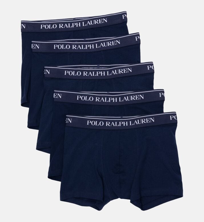 Ralph Lauren Cotton Blend Logo-waist 5-pack Trunks Set, Navy, L, Packshot View
