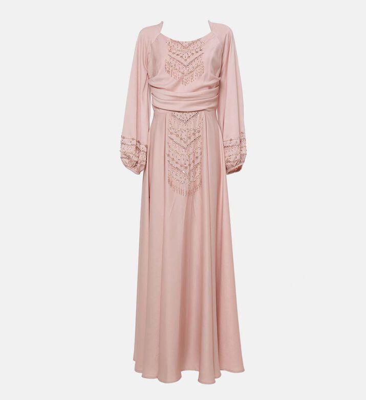 Beaded Cuffs Fringe Cloche Maxi Dress