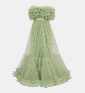 فستان تول بكورسيه مطرز بأحجار الخرز