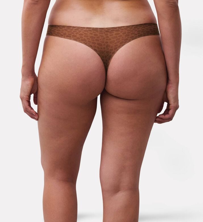 Chantelle Leopard-print High-leg Thong, Brown, Model View