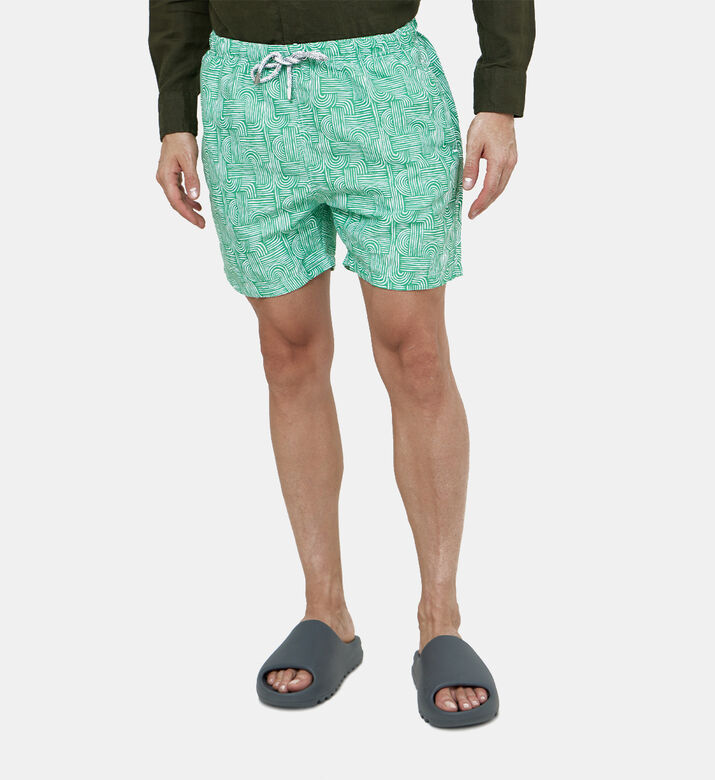 شورت سباحة مطبوع بلون أخضر ضبابي للرجال