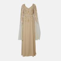 Embellished Cape Sleeves Maxi Gown
