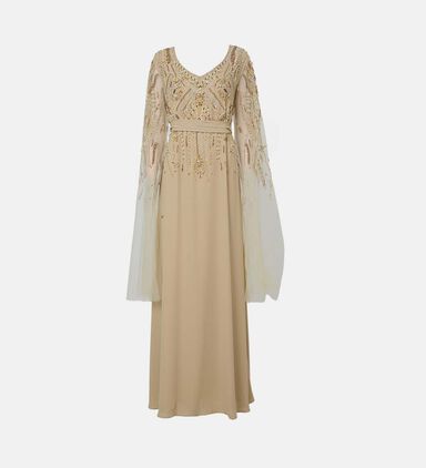 Embellished Cape Sleeves Maxi Gown