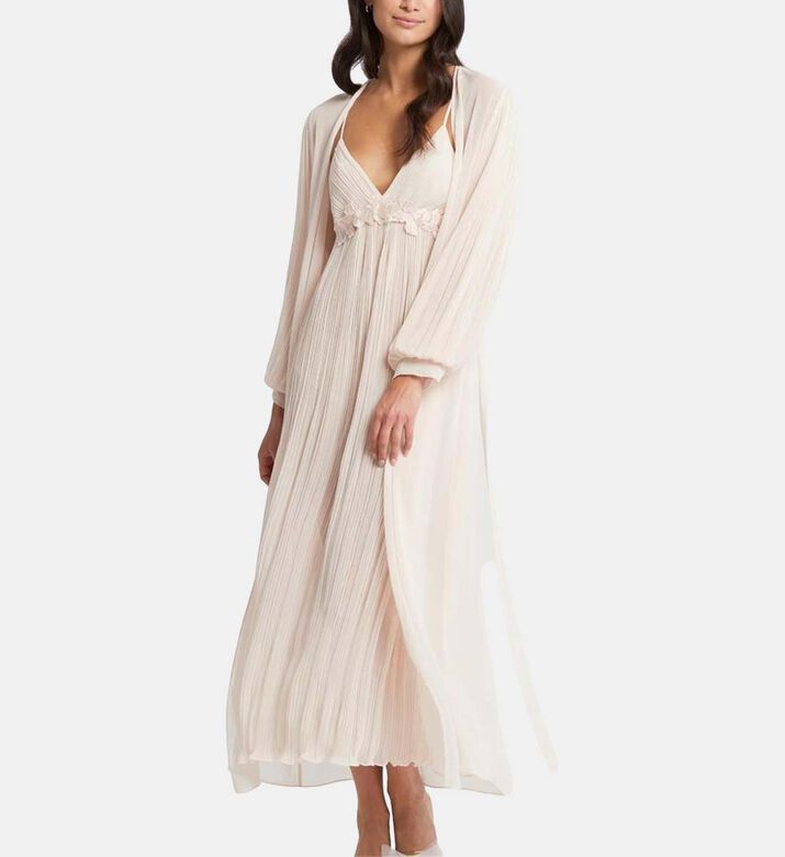 Long Pleated V-neck Dress