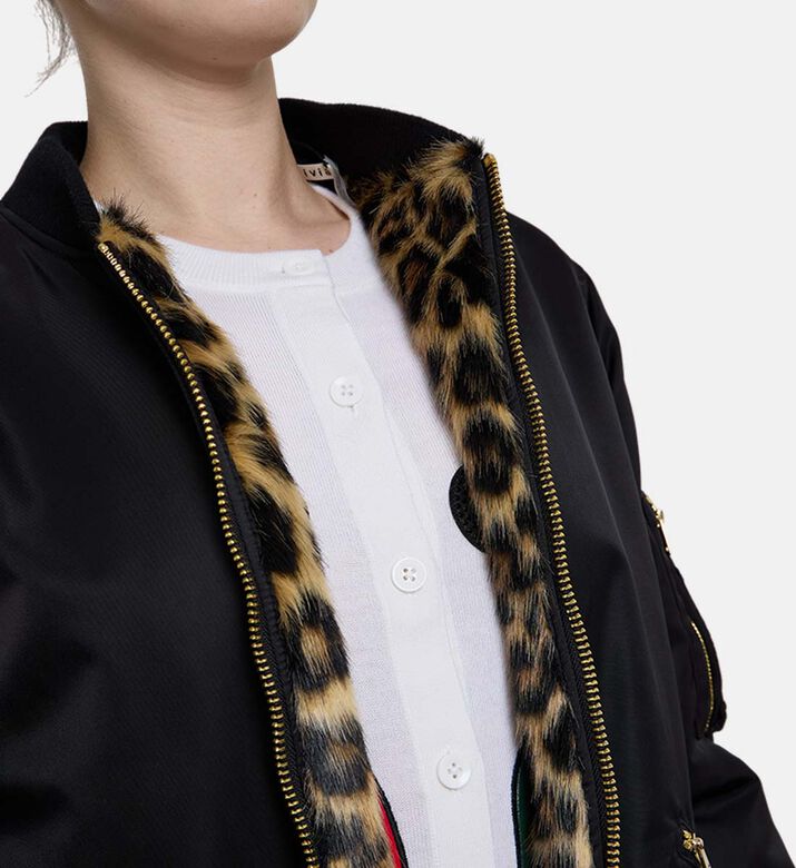 Alice and Olivia Becky Reversible Faux Fur Bomber, Model View