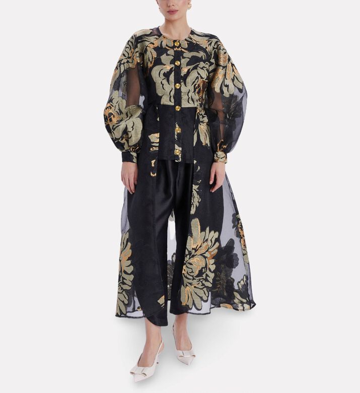 Poca and Poca Floral-embroidery Puffy Sleeve Blouse, Model View