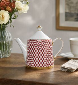 Imperial Gold-tone Handle Spout Red Lattice Teapot, Model View