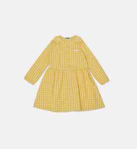 Petal Collar Checkered Cotton Dress