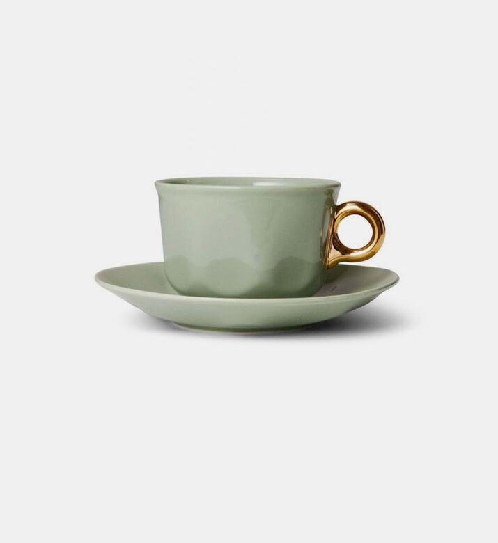 Essenza Porcelaine Gold Handle Coffee Cup, Green, 220-ml, Packshot View