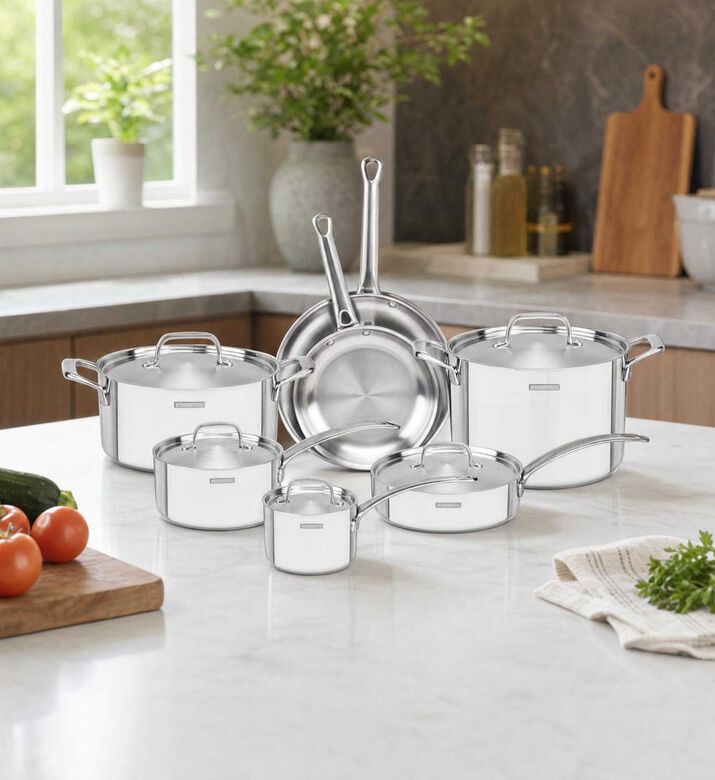 Tramontina Tri-ply Stainless 12-piece Cookware Set, Model View