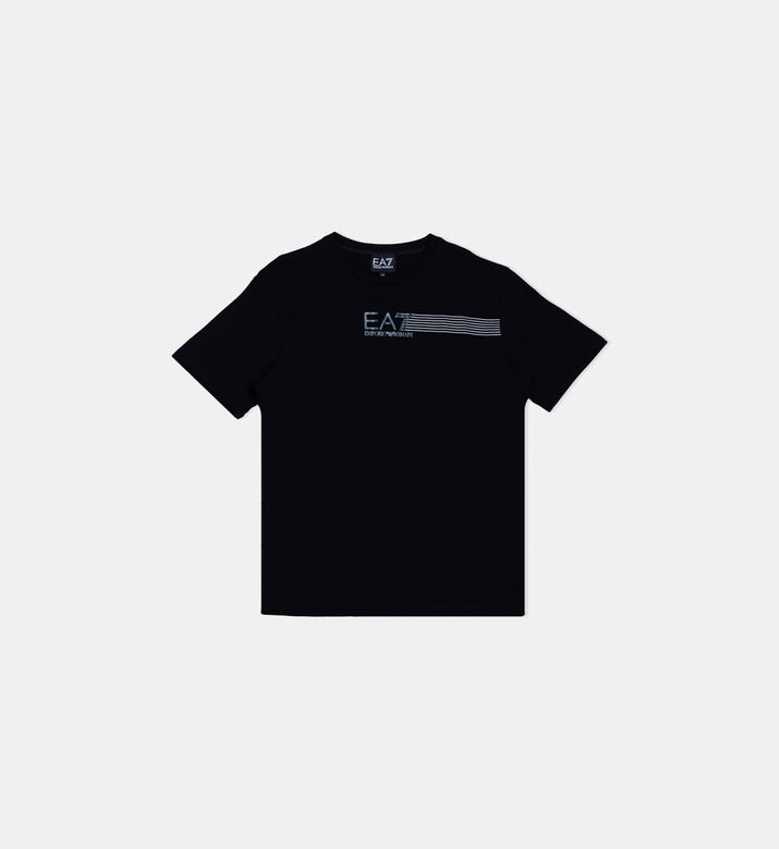 Cotton 7 Lines-print Crewneck T-shirt