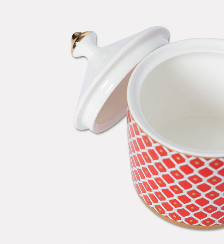 Imperial Gold-toned Knob Red Lattice Sugar Pot, Packshot View
