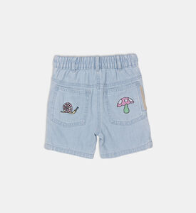 شورت دنيم بتطريز غرافيكي