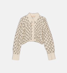 La Mia Bambina Poplin Bow-detail Geometric-print Blouse, Packshot View