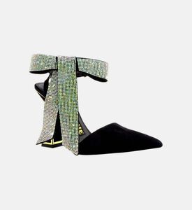 صندل ياسمينا بفيونكة كريستال من الجلد السويدي