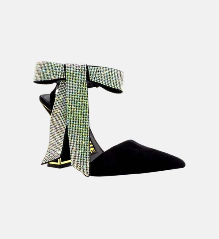 صندل ياسمينا بفيونكة كريستال من الجلد السويدي