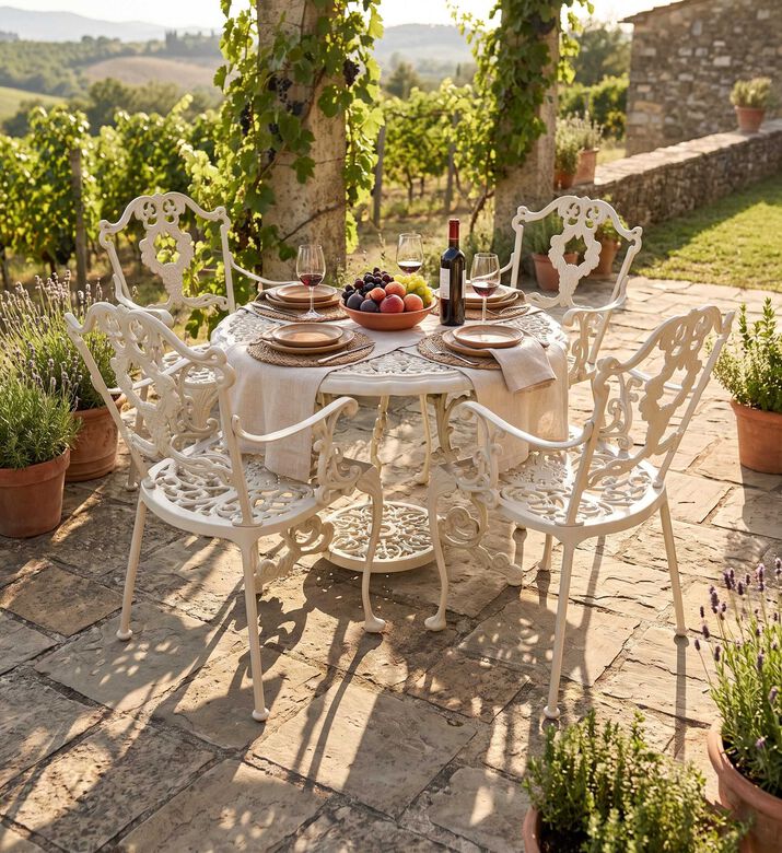 Home Deco and More Grape Dining Table With 4 Chairs Off White 90 X 70 Cm, Packshot View