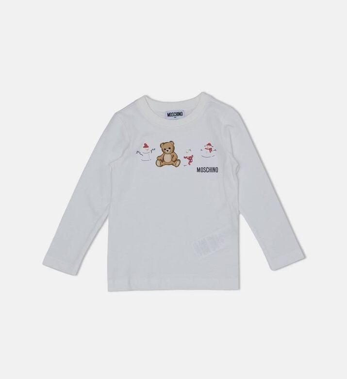 Festive Teddy Bear-print Logo-print Long-sleeve T-shirt