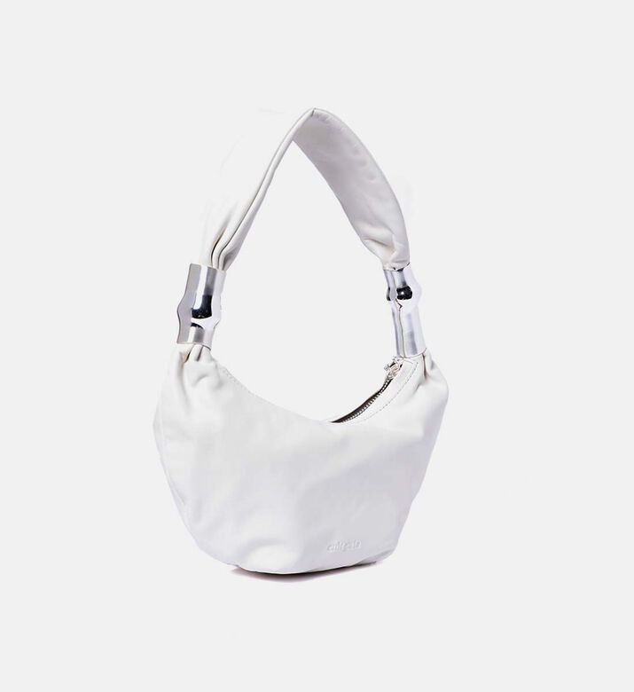 Cult Gaia Mealea Embellished Slouchy Crescent Shoulder Bag, White, Packshot View