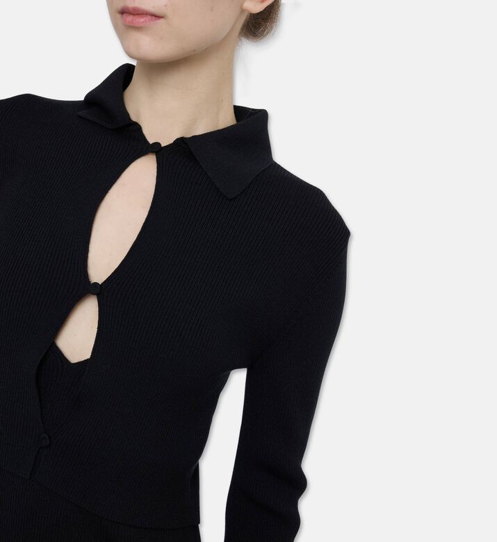 Jil Sander Merino Wool Cut-out Polo Cardigan, Model View