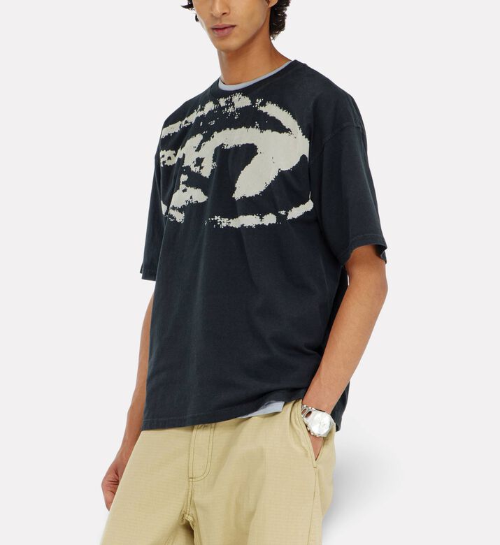 Diesel Graphic Cotton Crewneck T-shirt, Black, L, Model View