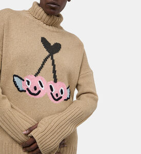 Knit Cherry-embroidery Turtle Neck Sweater Knit Cherry-embroidery Turtle Neck Sweater