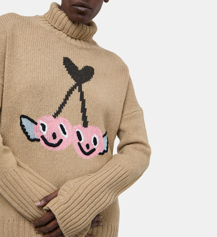 Knit Cherry-embroidery Turtle Neck Sweater Knit Cherry-embroidery Turtle Neck Sweater