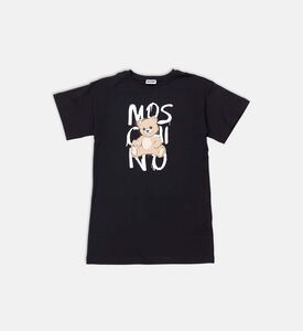 فستان قصير بأكمام قصيرة بطبعة دب تيدي